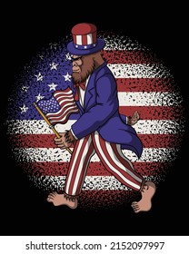 Bigfoot walking wearing a costume uncle sam america vector illustration for your company or brand