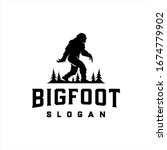 Bigfoot walks between pine trees