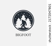 Bigfoot walks between pine trees