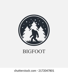 Bigfoot walks between pine trees