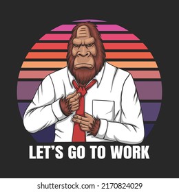 Bigfoot wearing a shirt going to go work vector illustration for your company or brand