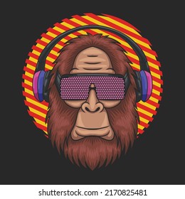 Bigfoot wearing a techno eyeglasses and headphone vector illustration for your company or brand