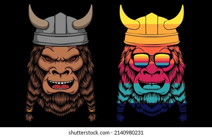 Bigfoot wearing a viking helmet vector illustration for your company or brand