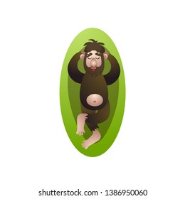 Bigfoot yeti, relax, sleeping at green forest grass
