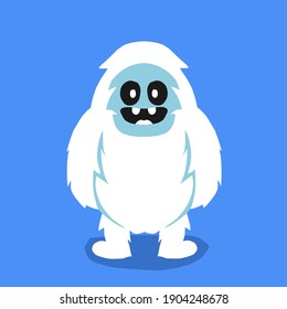 bigfoot yeti, snow monster chibi cartoon character, flat design