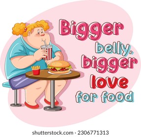 Bigger belly bigger love for food icon illustration