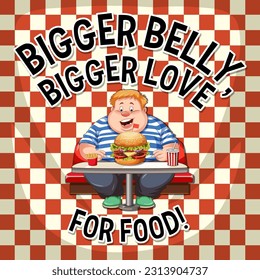 Bigger belly bigger love for food icon illustration