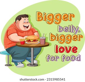 Bigger belly bigger love for food icon illustration