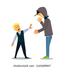 Bigger boy bullying a smaller one i Emotional Stress - teenager student with fear. Vector illustration in a flat style.