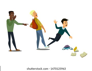 Bigger boy bullying a smaller one i Emotional Stress - teenager student with fear. Vector illustration in a flat style.