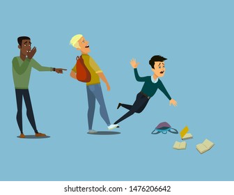 Bigger boy bullying a smaller one i Emotional Stress - teenager student with fear. Vector illustration in a flat style.