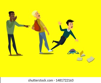 Bigger boy bullying a smaller one i Emotional Stress - teenager student with fear. Vector illustration in a flat style.