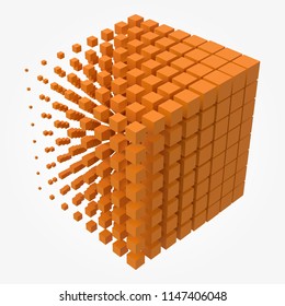 bigger cube dissolving to smaller cubes