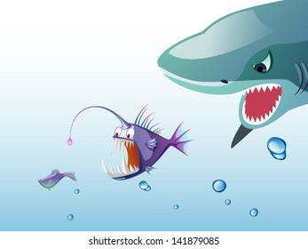 bigger shark eating small fish