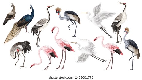 Biggest birds set in realistic style, high quality detail. Vector.