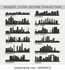 Biggest Cities of the World Skyline City Silhouette Design Collection