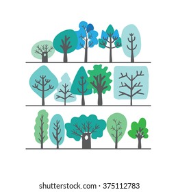 biggest collection of vector doodle trees. Fifteen different stylized trees.
