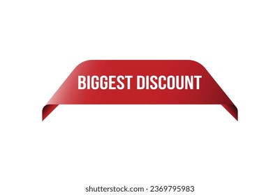 Biggest discount red ribbon label banner. Open available now sign or Biggest discount tag.