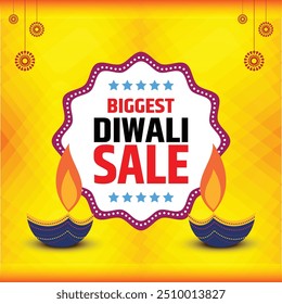 Plantilla publicitaria de venta más grande de Diwali, Plantilla de Anuncio de Web, Plantilla de volante, Plantilla de póster, concepto creativo, elemento de Diseño gráfico, elemento de Diwali