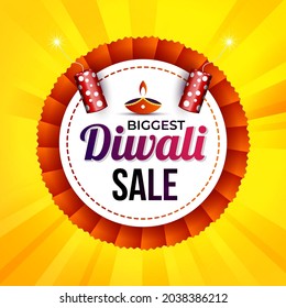 biggest diwali sale creative vector illustration. diwali festival sale banner background design with yellow background