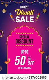 Biggest Diwali Sale Modern Banner, Advertisement, Poster, Social Media Post Template, Deepavali Creative background with text, Graphic design elements