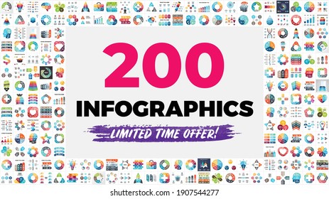 The Biggest Infographics Bundle Ever - includes 200 presentation templates, such as diagrams, charts, timelines, arrows, puzzle elements etc.
