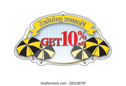 Biggest Monsoon Sale of this season with 10% discount offer, Creative poster, banner or flyer design with umbrella on white background.