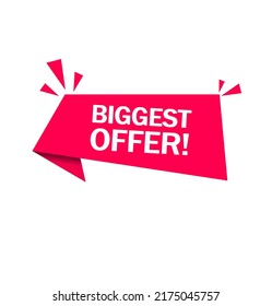Biggest offer banner. Design elements for promotion product. Flat vector illustration.
