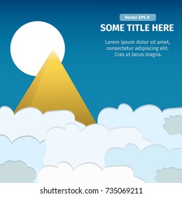 The biggest pyramid of the world with 
fluffy clouds and white moon. Abstract business layout template.