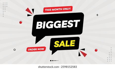 Biggest Sale Up to 50% Off This Month Only! Order Now - Element Shapes Template with Black, Yellow, Red Gradient and White Background