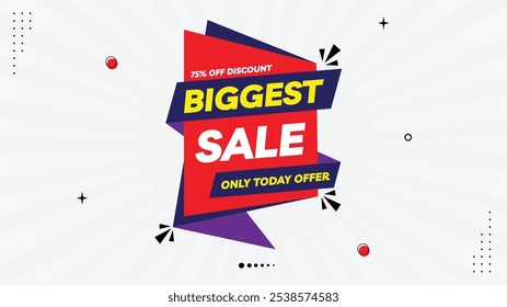 Biggest Sale: Up to 75% Off! Exclusive Today-Only Discount Offer with Eye-Catching Sale Banner Template - Red, Purple, White Gradient Backgrounds Stylish Element Shapes to Enhance Your Designs