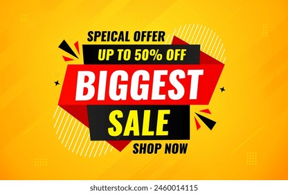 Biggest sale banner. Biggest sale of the year banner. Sale and discounts Biggest sale, Promotion special marketing poster design for digital and print market.