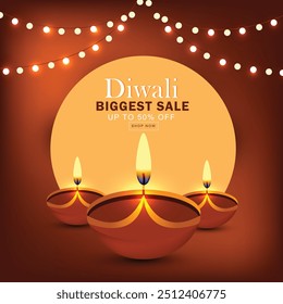 Anuncio Diwali de mayor venta con detalles y diseño realista Diya