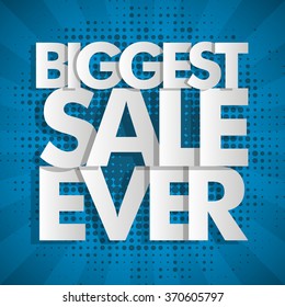 Biggest Sale Ever blue banner in pop-art style. Vector Illustration background