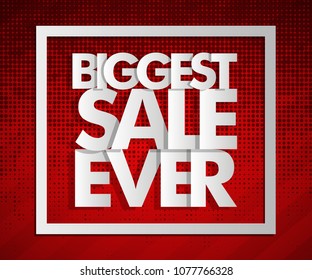 Biggest sale ever paper marker banner tag. Abstract pointer sale pop-art style background. Advertising paper cut discounts poster illustration. Text frame "BIGGEST SALE EVER" paper brochure billboard