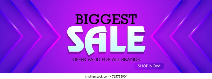 Biggest Sale Website Banner on Purple Background.