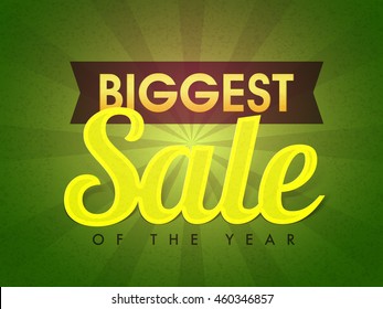 Biggest Sale of the Year, Typographical rays background, Creative Poster, Banner or Flyer design, Vector illustration.