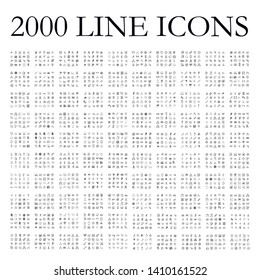 Biggest set of 2000 minimal thin outline icons. Perfect signs for web apps and mobile concepts. Isolated linear symbols. Worldwide, business, network, male, home, globe, fitness and others.