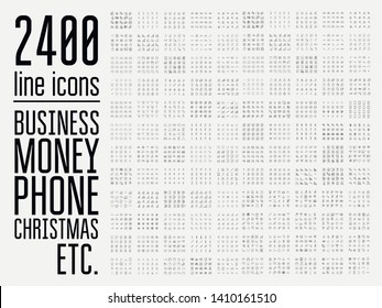 Biggest set 2400 of minimal thin outline icons. Perfect signs for web apps and mobile concepts. Isolated linear symbols. Worldwide, business, network, male, home, globe, fitness and others.