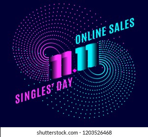 Biggest Shopping event in World Singles Day. Online shopping with discount on 11/11. Bright design for banner, poster or flyer. Crazy sales online. Special offer. Vector illustration.