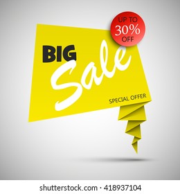 Biggest Super Sale ever balloons banner in pop-art style. Paper style. Web vector template background. Up to 30% off. Advertising poster. Special Offer. End of season
