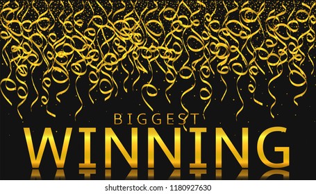 Biggest Winning Jackpot. Golden confetti background, Vector illustration