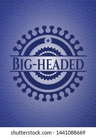 Big-headed emblem with jean background. Vector Illustration. Detailed.