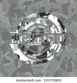 Big-headed grey camouflaged emblem. Vector Illustration.