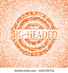 Big-headed orange tile background illustration. Square geometric mosaic seamless pattern with emblem inside.
