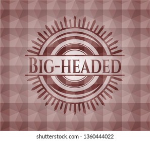 Big-headed red emblem or badge with geometric pattern background. Seamless.
