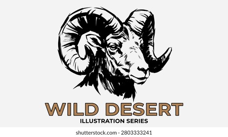 Bighorn sheep head for tshirt print. Vintage wild desert animal graphic. Mountain goat logo.