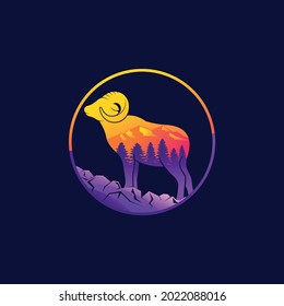 Bighorn sheep logo with mountain element