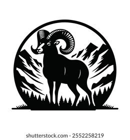 bighorn sheep silhouette black vector illustration