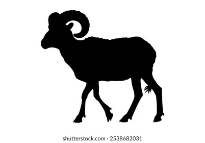 Bighorn Sheep Silhouette Vetor, Sheep Black Clipart Silhueta